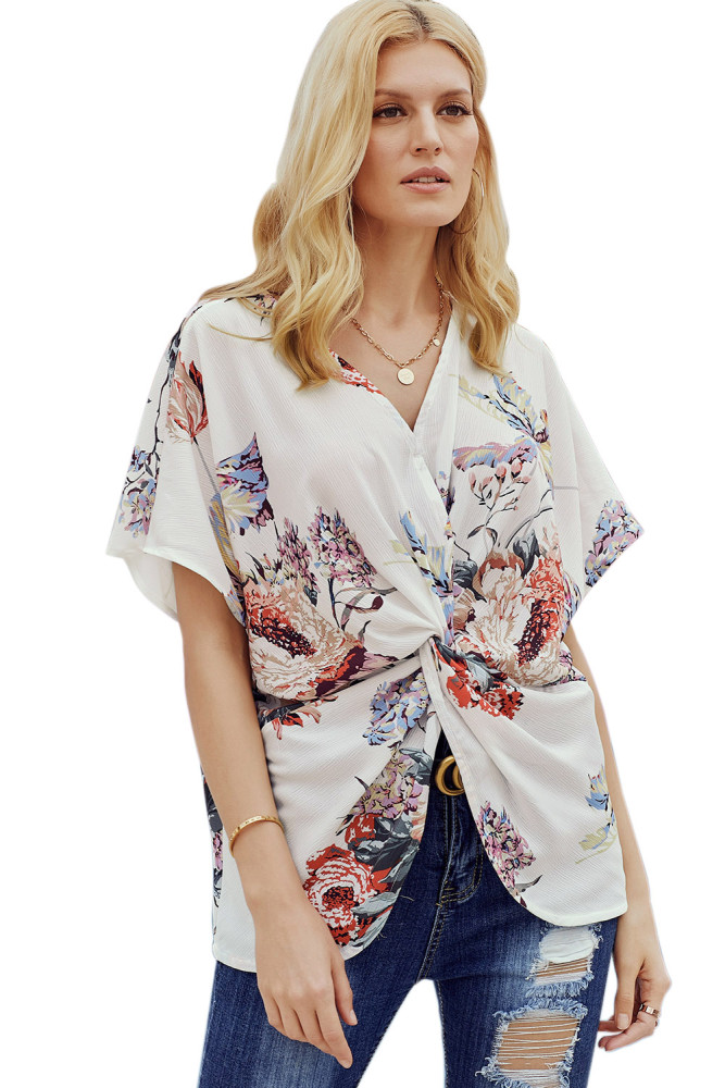 White Amaryllis Floral Twist Top