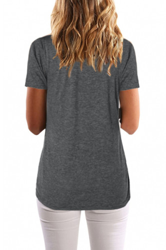 Gray Button Up Crinkle Chest T Shirt