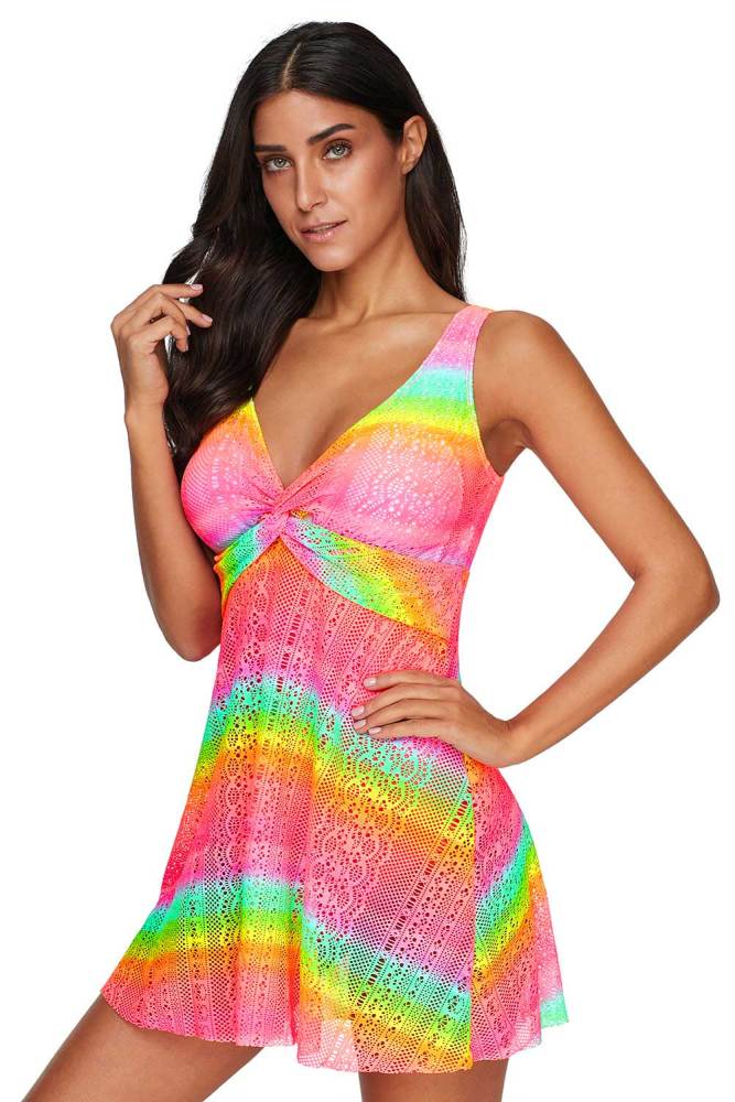 Rose Print Twist Tankini Swimwear