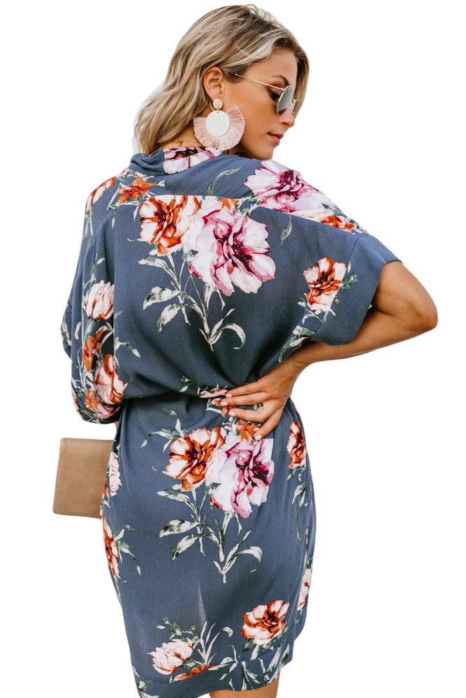 Blue Chrysanthemum Kimono Dress