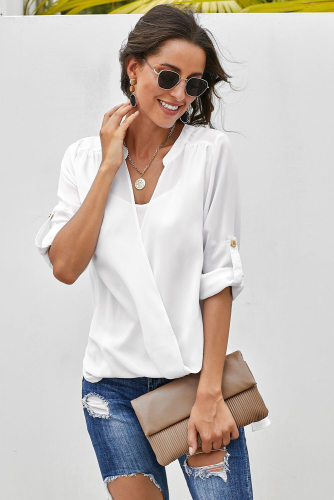 White Get You Covered Drape Front Layered Blouse