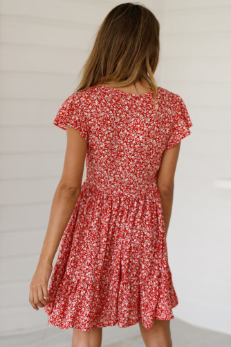 Red Floral Print Valentina Dress