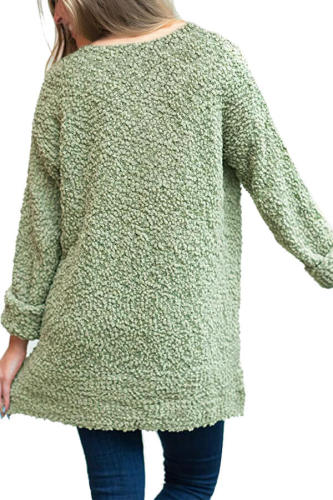 Green V Neck Popcorn Texture Loose Fit Sweater