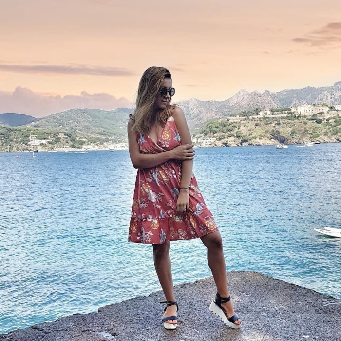 Orange Surpliced V Neck Shoulder Strap Floral Dress