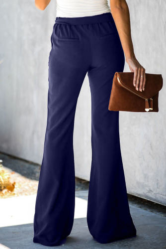 Blue Dress to Impress Pocketed Flared Tie Pants