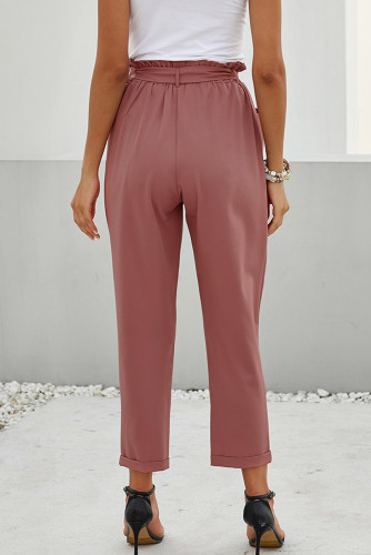Orange Pocketed Paper Bag Waist Pants