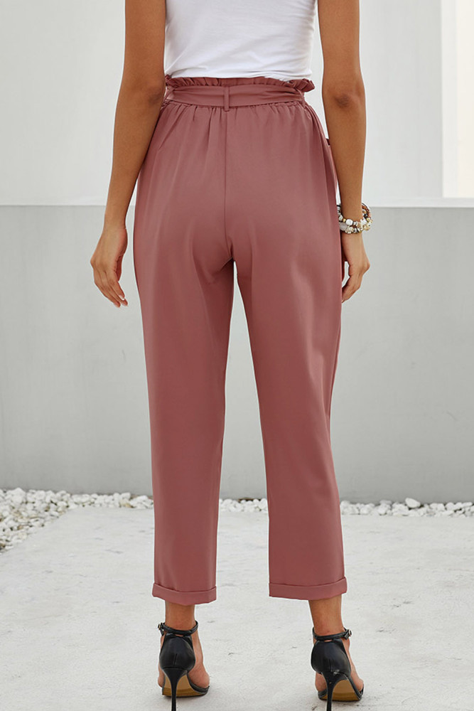 Orange Pocketed Paper Bag Waist Pants