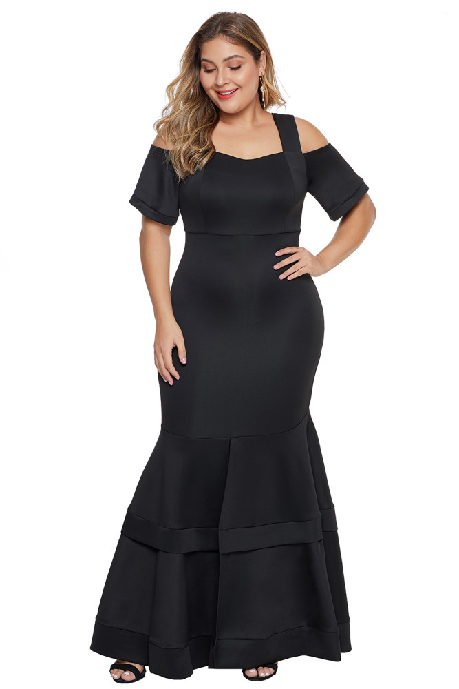 Black Cold Shoulder Plus Size Mermaid Dress
