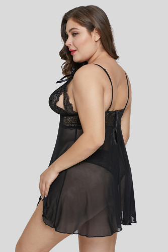 Plus Size Peek-A-Boo Babydoll & Thong Set