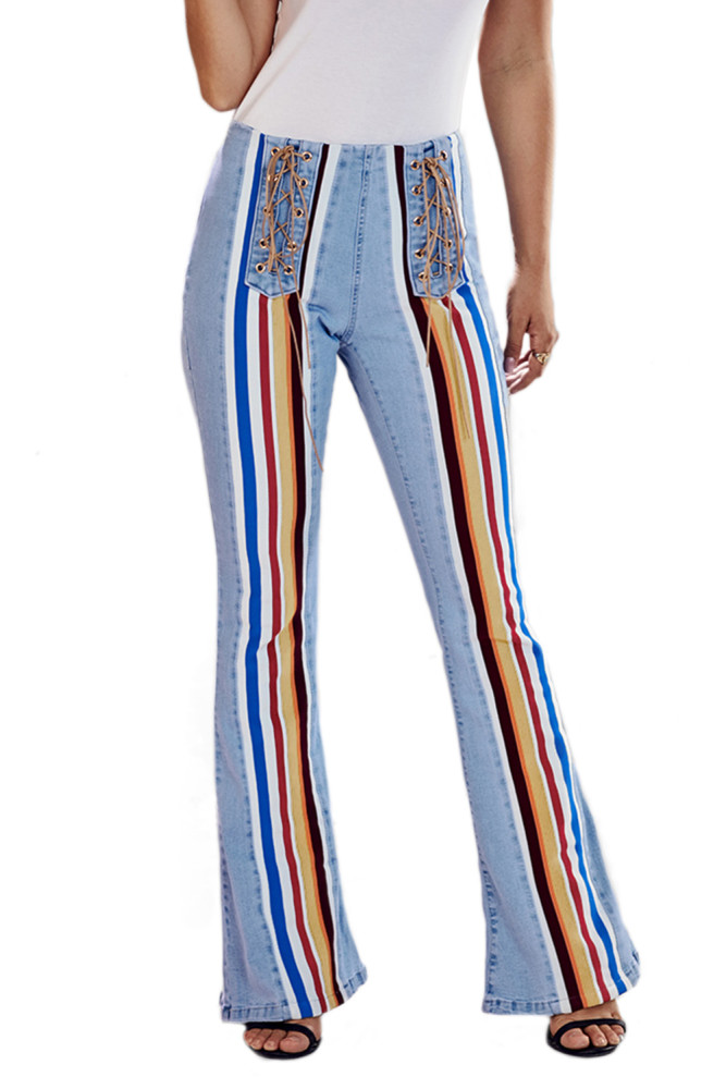 Sky Blue Bring On The Peace Dark Denim Flare Jeans