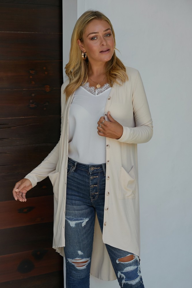Apricot Selected Button Down Pocketed High Low Cardigan