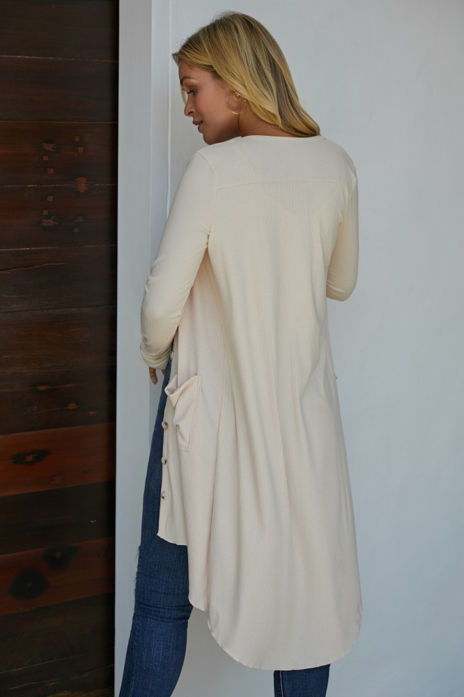 Apricot Selected Button Down Pocketed High Low Cardigan