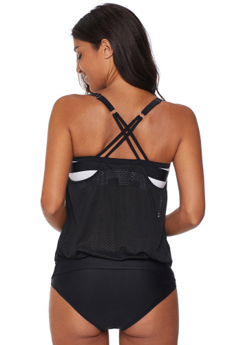 White Layered Tankini Top with Brief Swimsuit