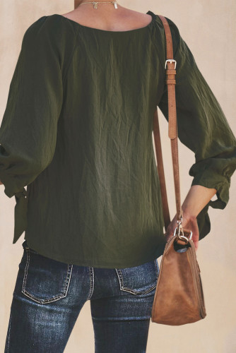 Green Button Down V Neck Sleeve Tie Shirt