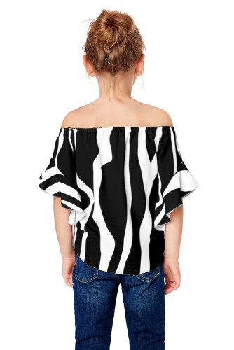 Black Off The Shoulder Vertical Stripes Toddlers Blouse