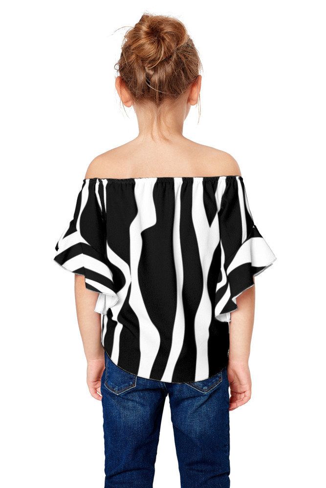 Black Off The Shoulder Vertical Stripes Toddlers Blouse