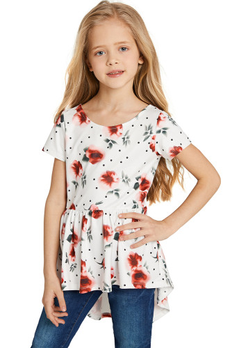 White Toddler Girls Hi-lo Hemline Floral Tunic Top