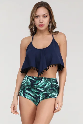 Green Print High Waist Swimsuit