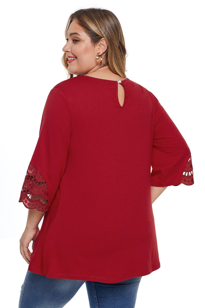 Red Plus Size Cutout Blouse Top