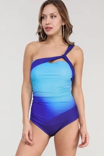 Sky Blue Gradient Color One-shoulder Maillot