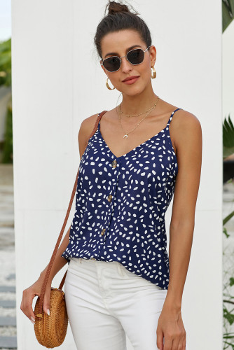 Sky Blue Button Front V Neck Spaghetti Straps Tank Top