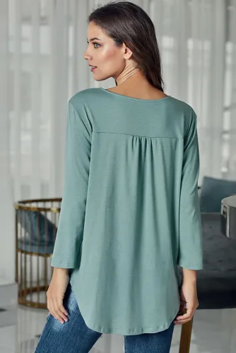 Green Wrap Hi-lo Hem Blouse