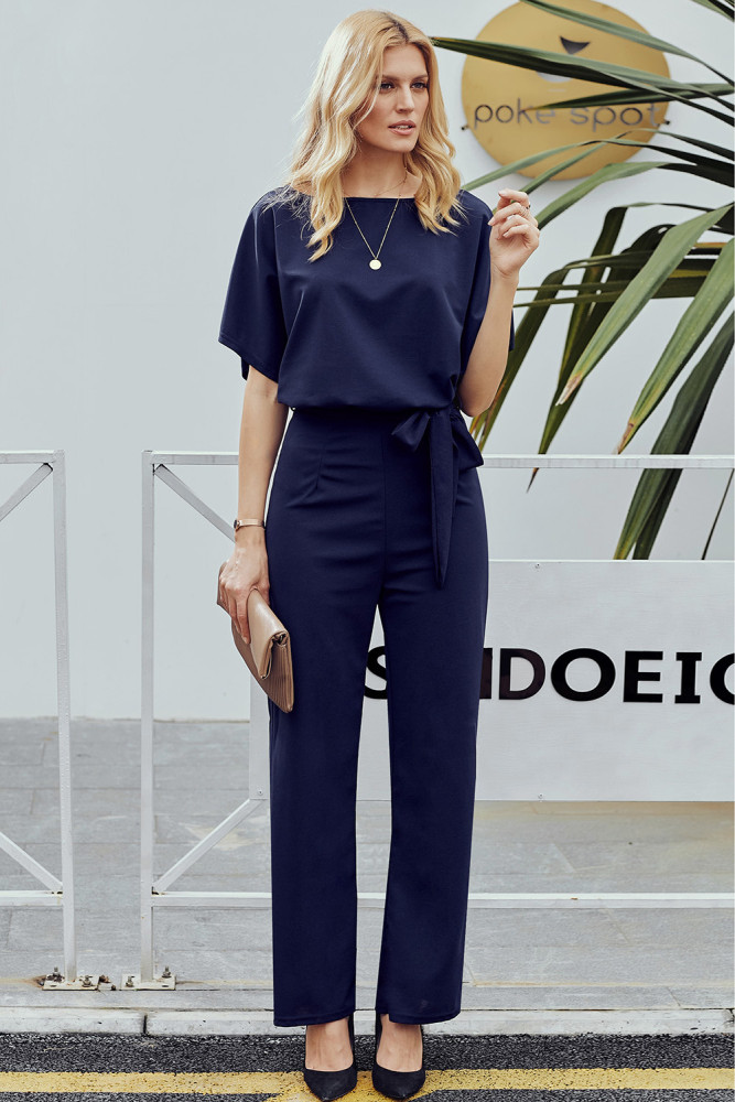 Blue Oh So Glam Belted Wide Leg Jumpsuit