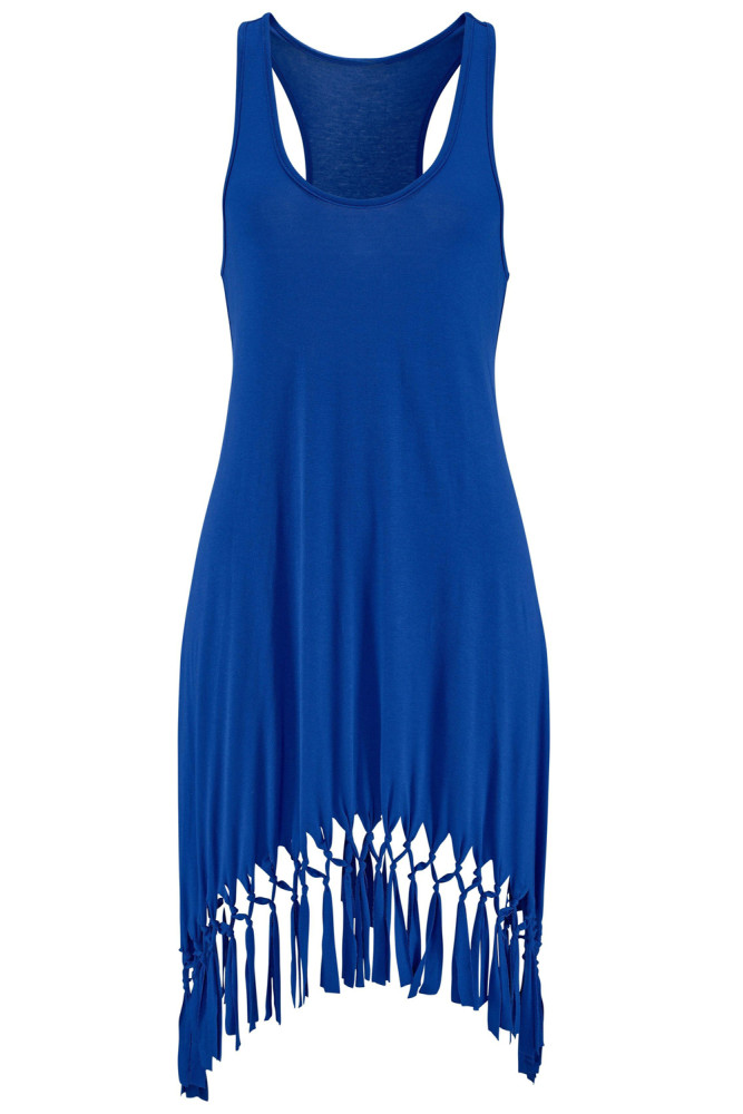 Blue Beach Time Long Shirt with Fringes