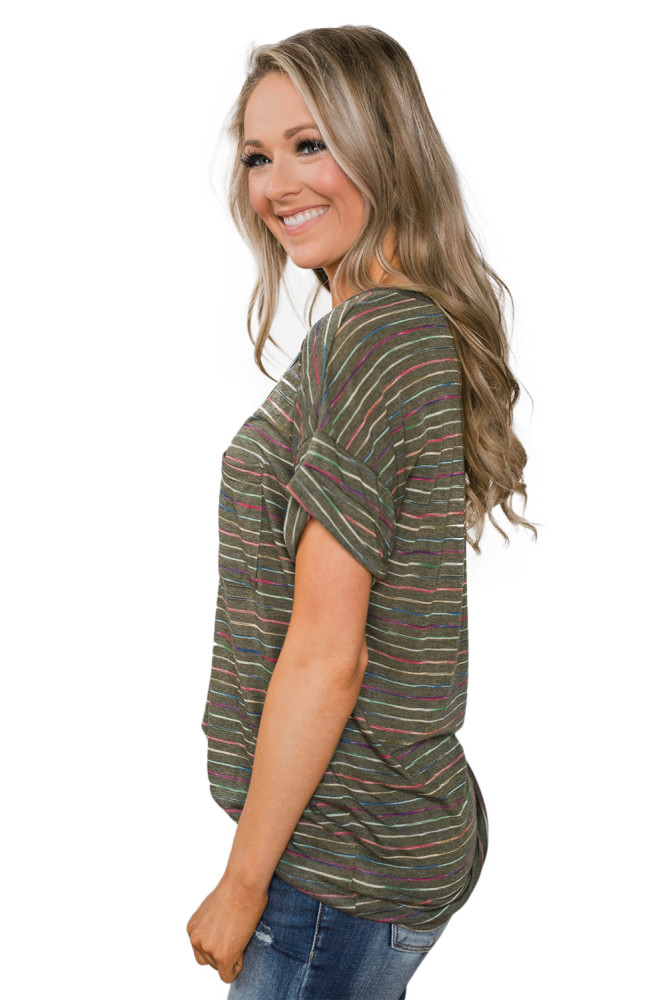 Green Get The Party Started Striped Pocket Tee