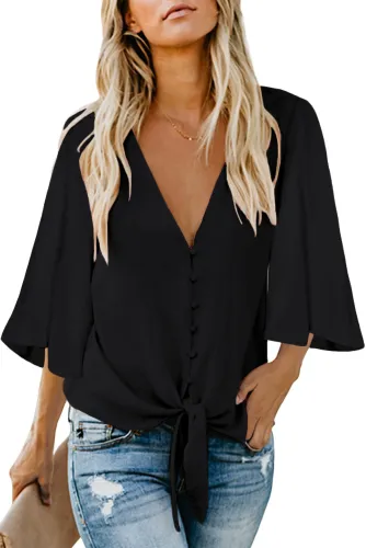 Black Forever Tonight Button Down Tie Top