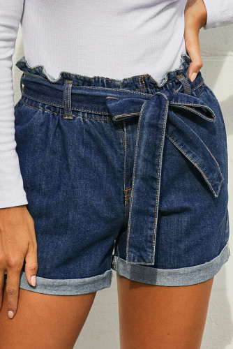 Medium Blue Paper Bag Waist Denim Shorts