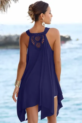 Blue Handkerchief Hem Crochet Back Sundress