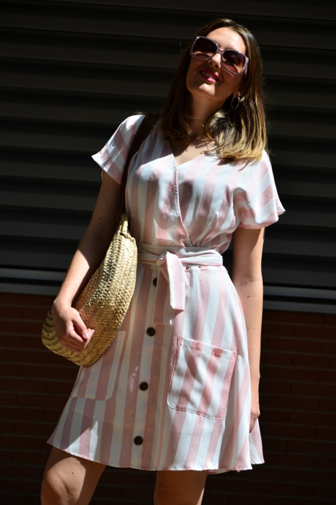 Pink Fashion Stripe Short Sleeve Casual Dress