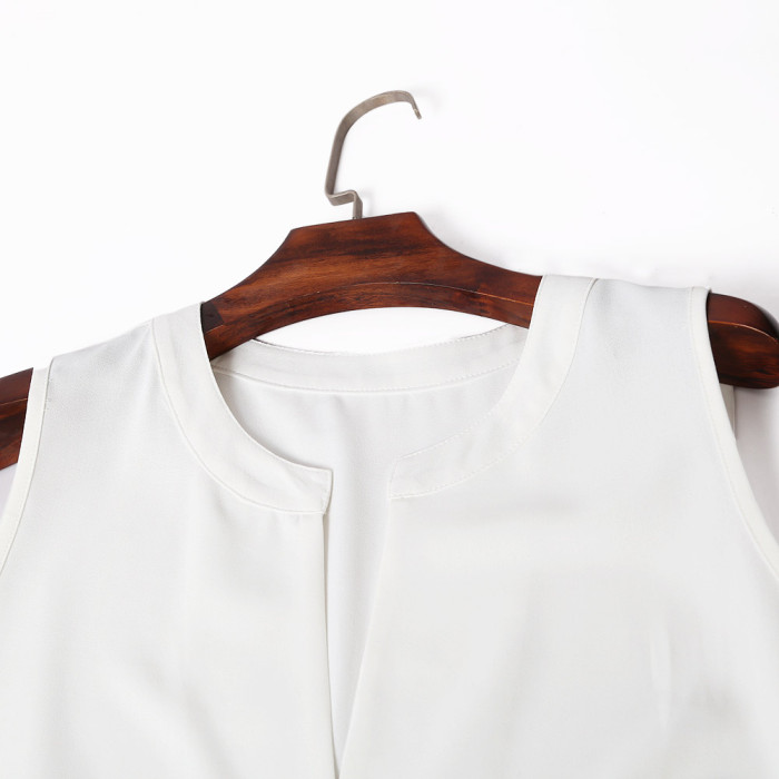 White V Cut Buttoned Tank Top