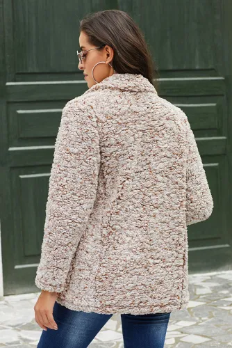 Brown Double-breasted Lapel Plush Jacket