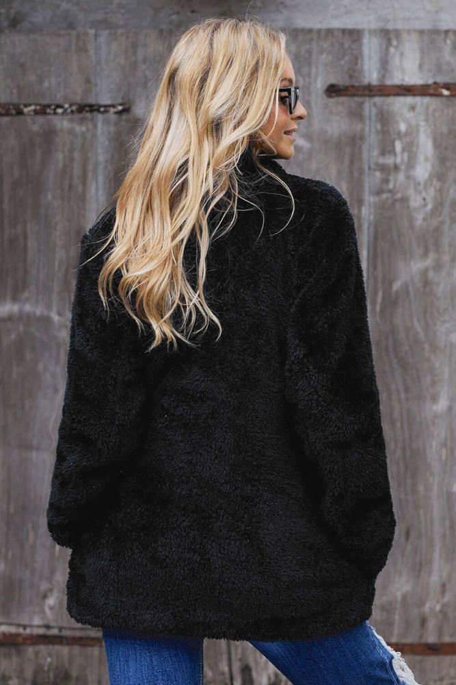 Black Pocketed Sherpa Jacket