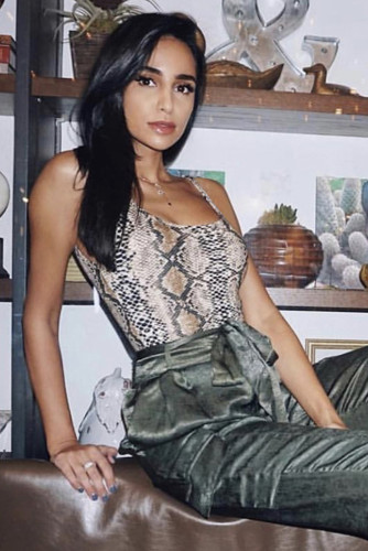 Brown Snake Print Spaghetti Straps Bodysuit