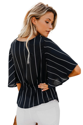 Black Twist Front V Neck Blouse