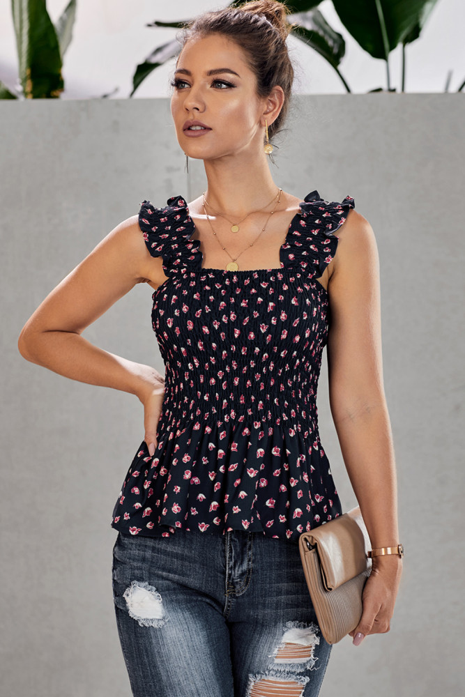 Blue Floral Smock Tank