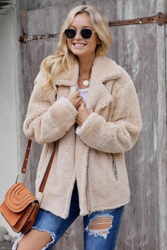 Beige Breaker Pocketed Sherpa Statement Jacket