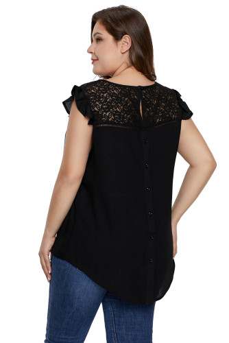 Black Plus Size Lace Yoke Gauze Knit Top