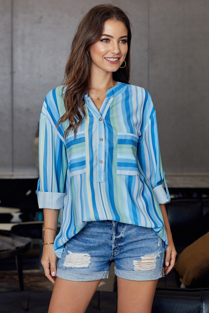 Blue Stripes Printed Dyed Loose Blouse