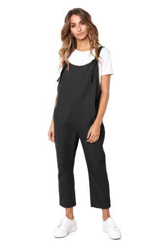Black Pockets Dungaree Jumpsuit