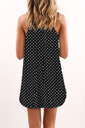 Dot Print Black Sleeveless Dress