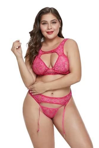 Rose Hollow-out Bust Plus Size Bralette Set
