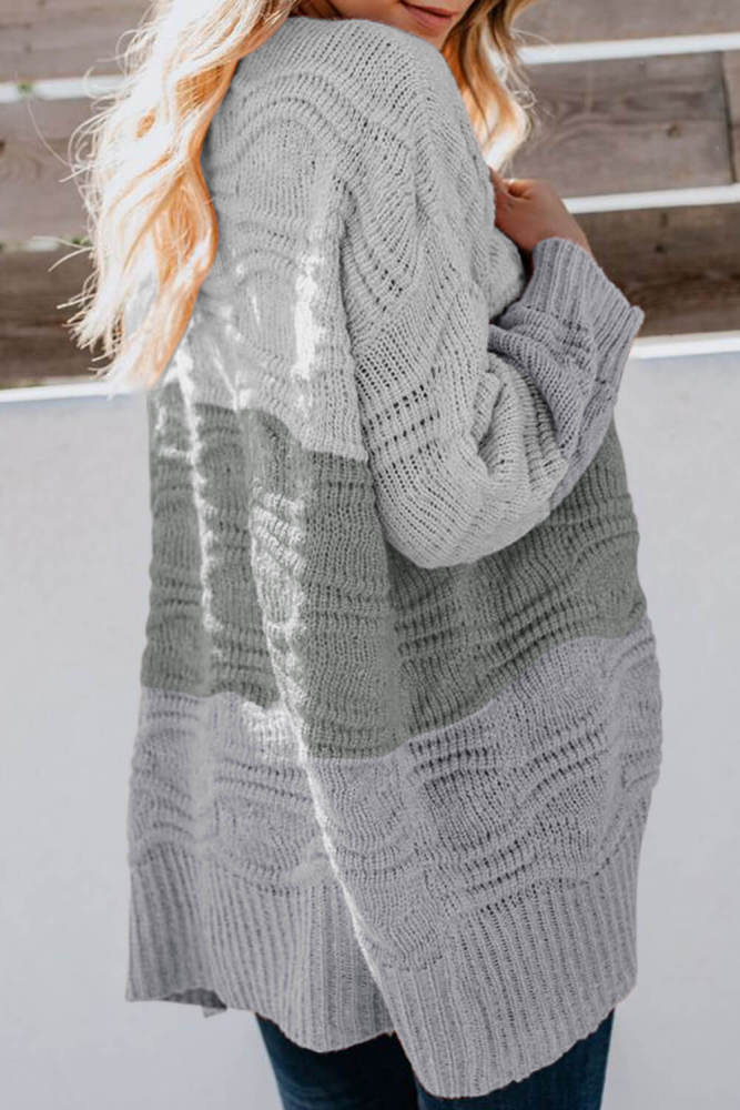 Gray Colorblock Knit Cardigan