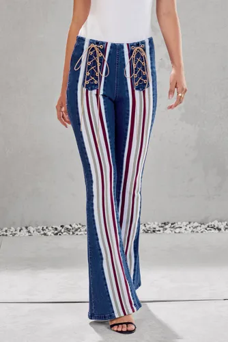 Blue Bring On The Peace Dark Denim Flare Jeans