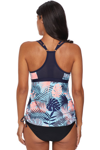 Blue Tropical Print Cut out Tankini Swimsuit