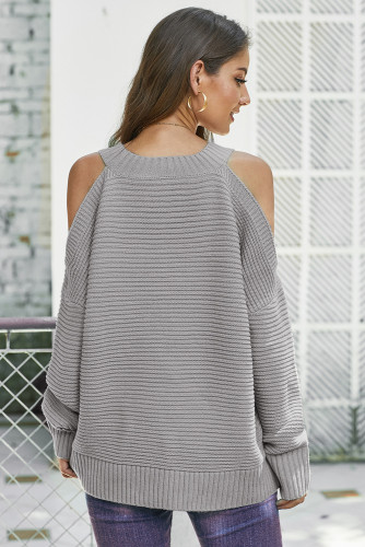 Gray Cold Shoulder Pullover Sweater