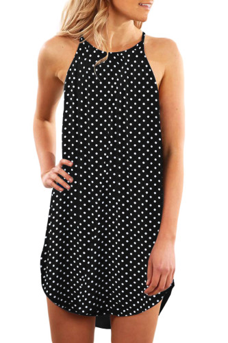 Dot Print Black Sleeveless Dress
